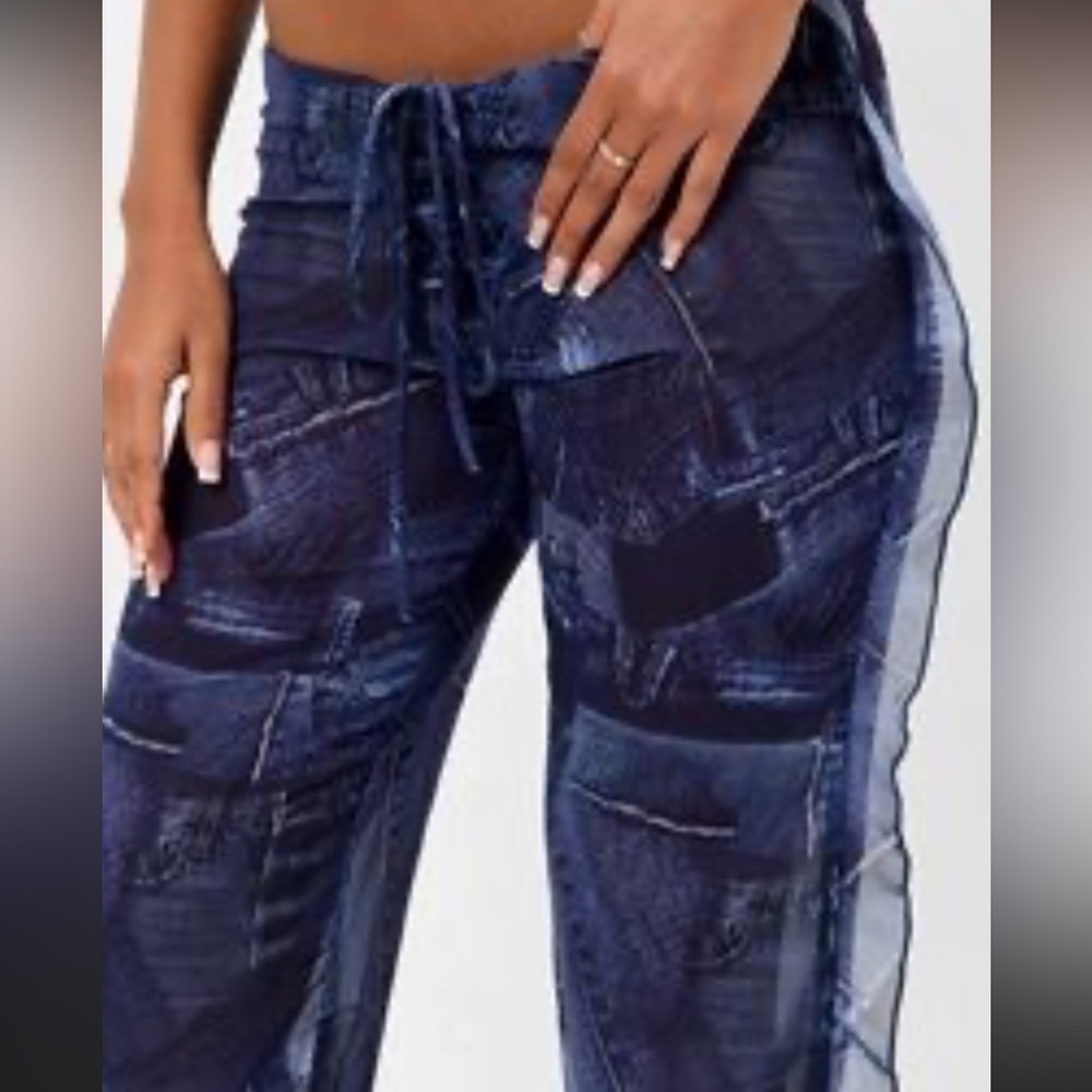 NWOT FRANKIES BIKINIS WOMENS MEDIUM STALYS Blue Patchwork BEACH Jeans